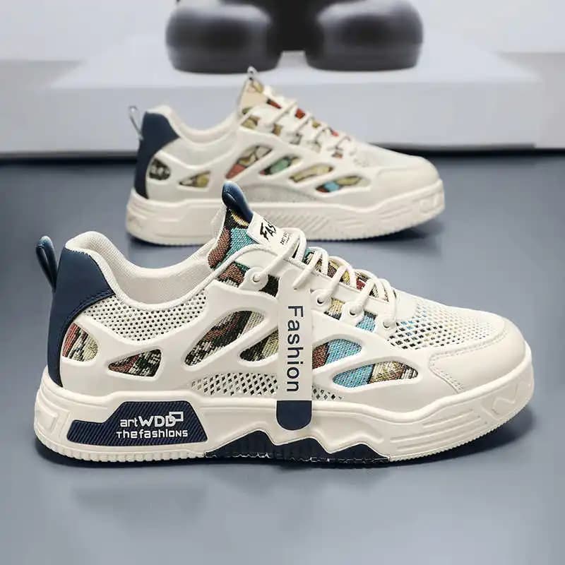 Dark Blue Women's Shoes with Forest Pattern, High Colored Sneakers, Women's Silvered Sports Boots, VIP Luxury Low Shoes