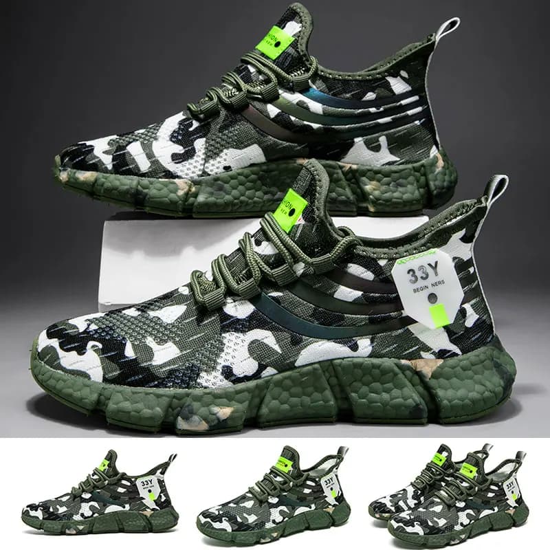Donna uomo Sneakers Army Green Camouflage Outdoor scarpe da corsa Low Top scarpe Casual Mesh scarpe calzino traspiranti Plus Size 36-46