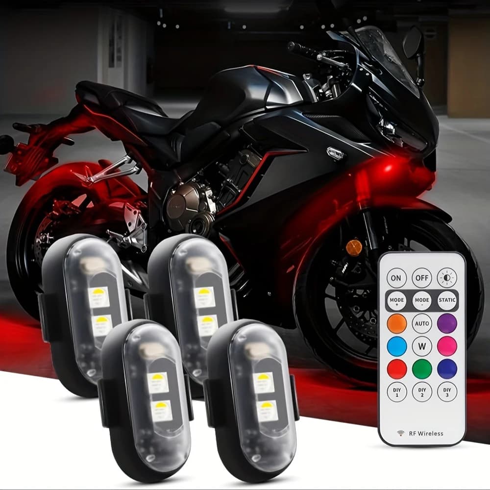4/6 pcs LED Strip Lights With Remote Control 8 Colors Recharge USB LED Lights Antique Car Motorcycle drone Bike