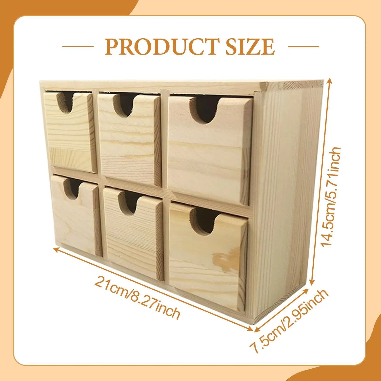 Piccolo Organizzatore con Cassetti per Trucchi e Gioielli 21x7,5x14,5 cm, Contenitore Decorativo Multiuso in Legno per Scrivania e Camera da Letto