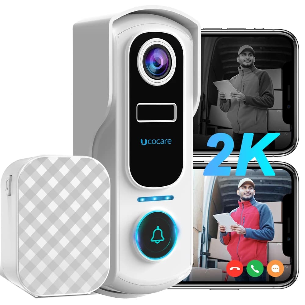 2K Video Doorbell Wireless UCOCARE P4 WiFi Doorbell Camera With Tow Chime Human Detection 2-Way Audio Support Alexa Waterproof