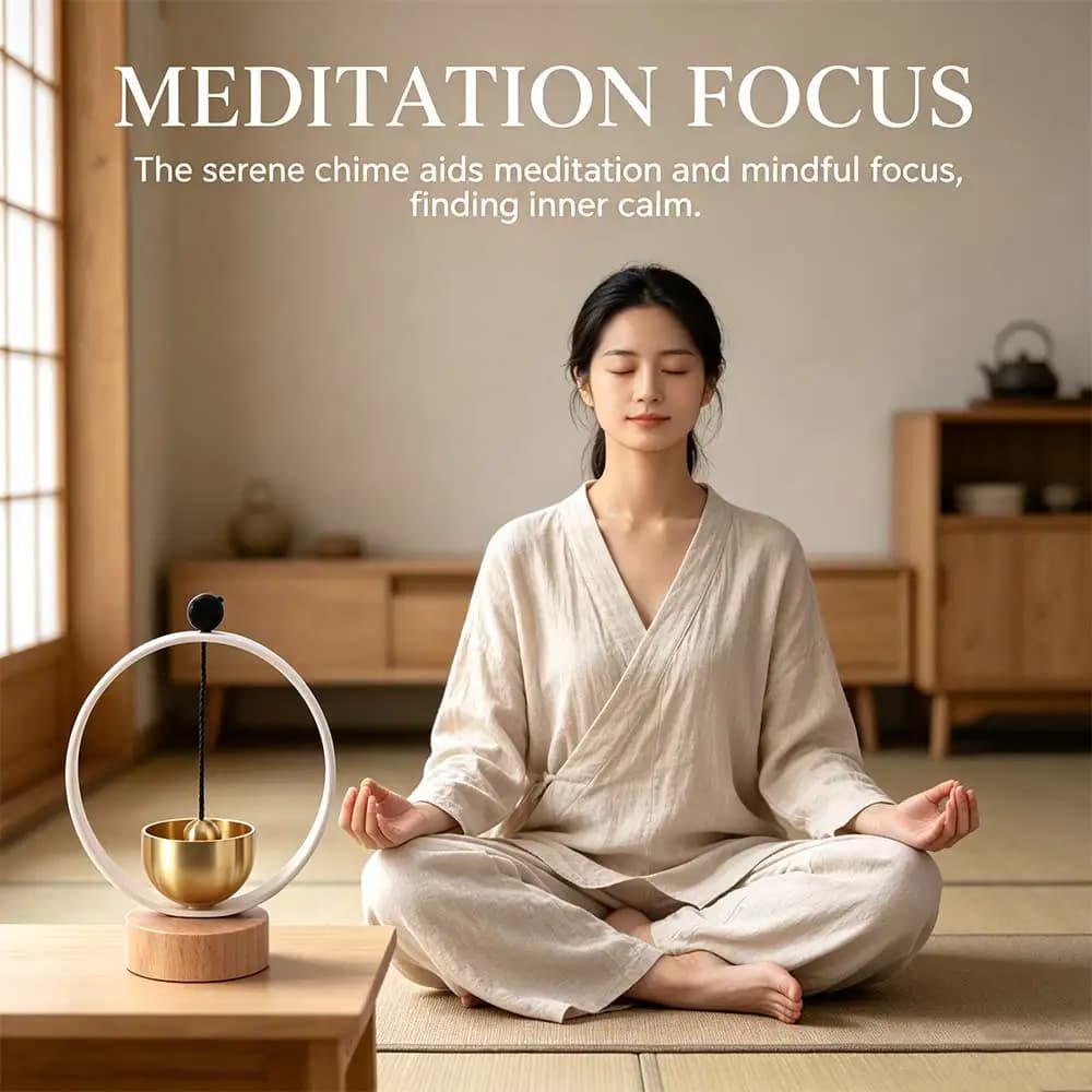Wood Base Singing Bowl Set Circular Frame Clear Tone Meditation Instrument Ornaments Soothing Sounds Yoga Wind Chimes