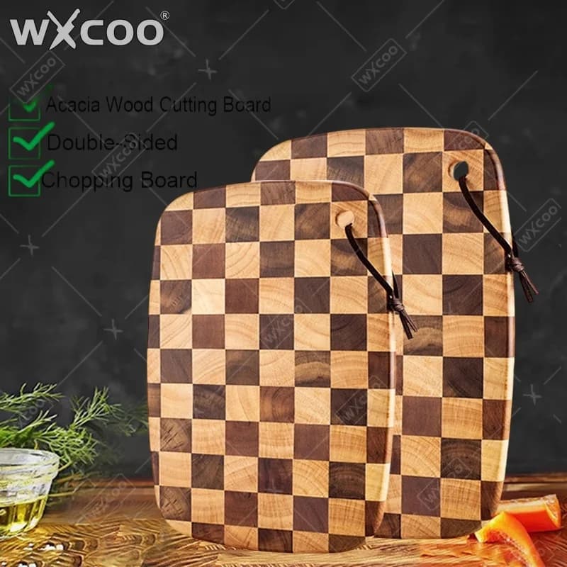 WXCOO Tagliere da Cucina in Legno di Acacia a Doppia Faccia, 1 Pezzo, Spesso, per Tagliare Carne, Frutta e Verdura