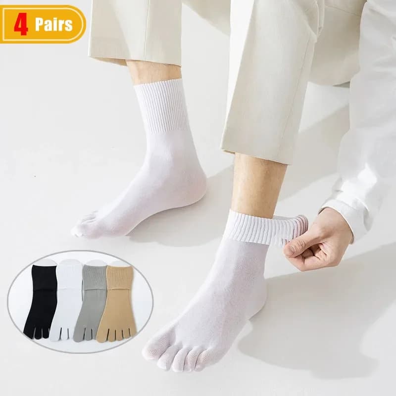 4 Paia di Calzini Estivi Sottili a Cinque Dita in Seta per Uomo, Traspiranti, Semplici, Trasparenti, Elastici e Assorbenti