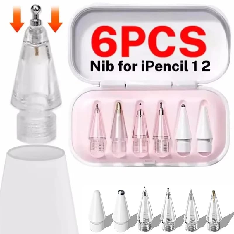 6 punte di ricambio per matita stilo compatibili con Apple Pencil di 1a, 2a e 3a generazione, resistenti all'usura, trasparenti, per iPad Pencil 1, 2, 3