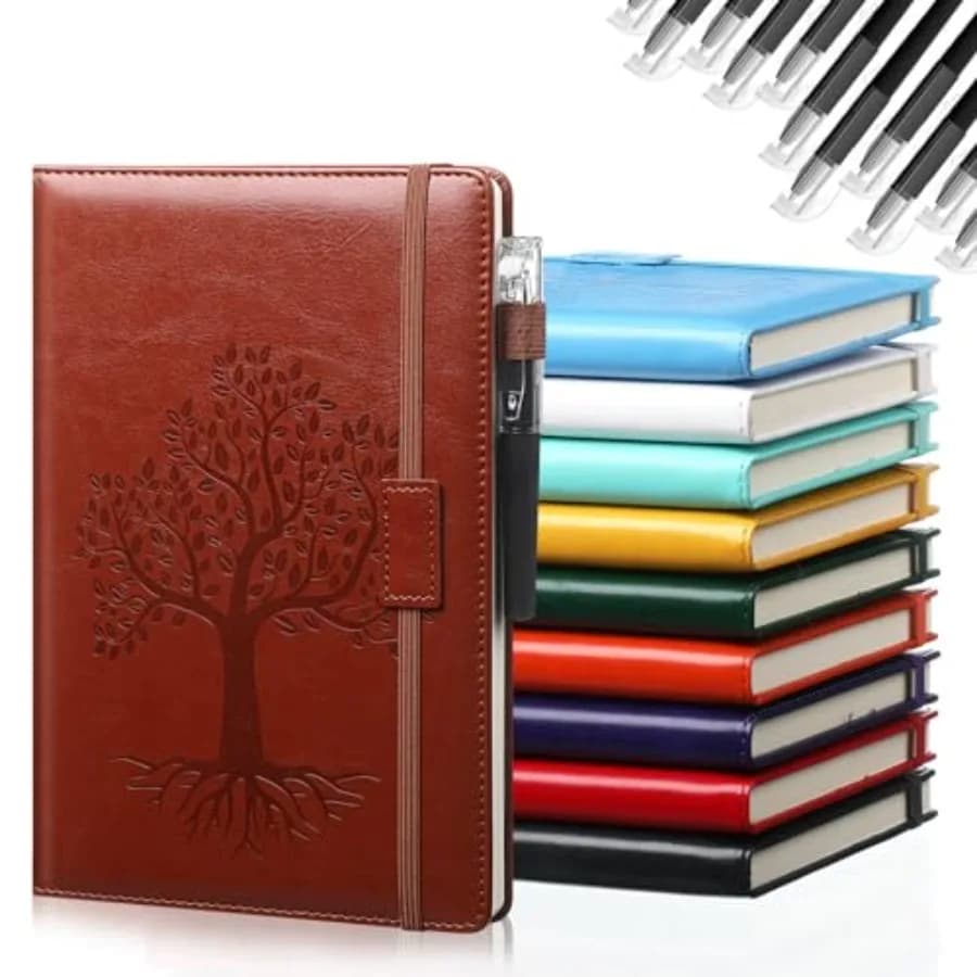 10 Pack Lined Journal Notebook A5 Tree of Life Hardcover Leather Journal with 10 Pen College Ruled Notebook for Travel Business