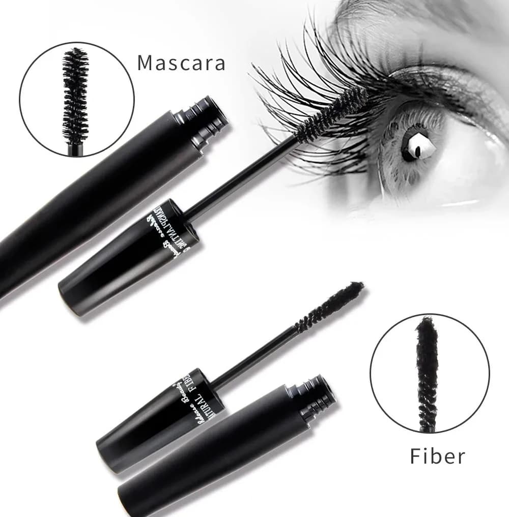 Kit mascara in fibra 3D da 2 pezzi/set, ciglia folte e voluminose impermeabili, trucco per occhi con extension ciglia allunganti a lunga durata