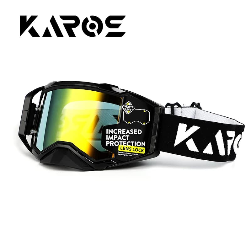 KAROS Occhiali sportivi Lente a campo largo Cuscinetto ammortizzante a 3 strati Fascia regolabile Protezione UV Occhiali da sci per moto K339
