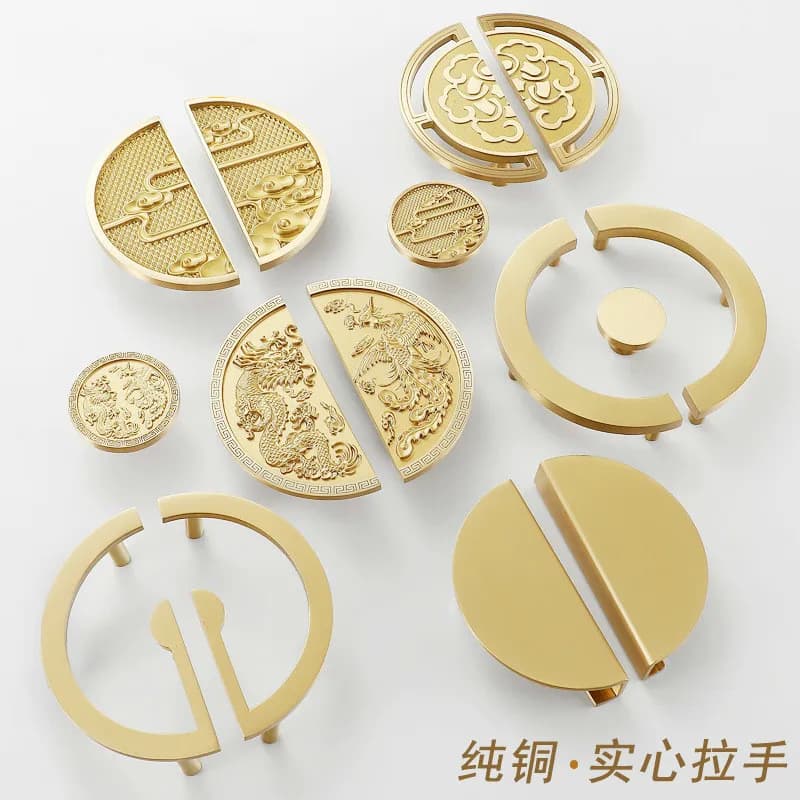 Maniglia Rotonda in Rame Puro di Lusso Nuova Collezione Drago e Fenice Xiangyun per Porte di Armadi e Cassetti