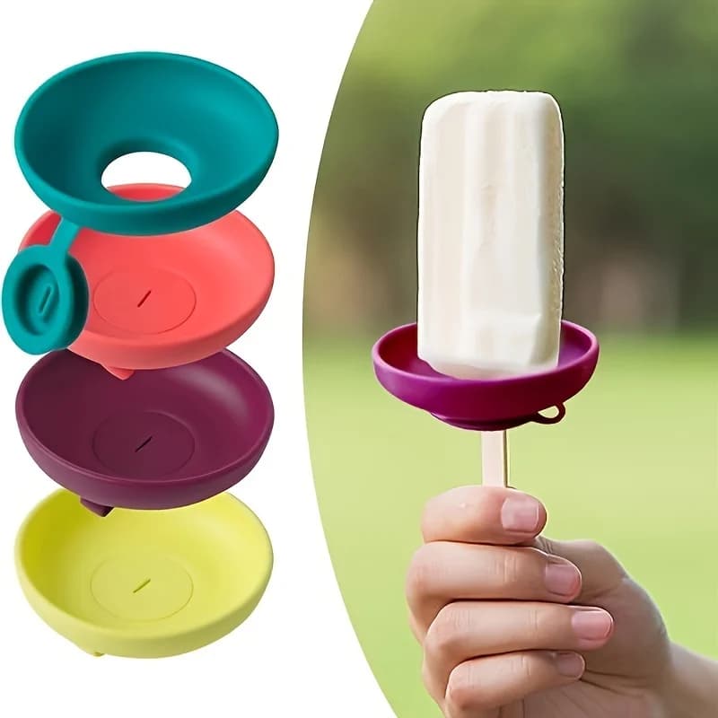 Set di supporti per gelato in silicone da 2 pezzi Set di supporti per ghiaccioli estivi Supporto per cono a prova di perdite con vassoio per stampi portatile con protezione antigoccia
