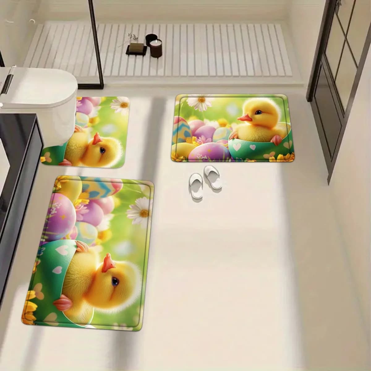 Set di Tappetini da Bagno con Simpatica Famiglia di Anatre, Morbido Tappeto Assorbente, Decorazione per Cameretta Bambini, Accessori da Bagno