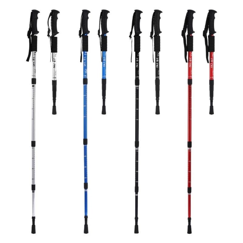 Trekking pole with aluminium alloy T handle, shock absorber, for excursions and outdoor travel