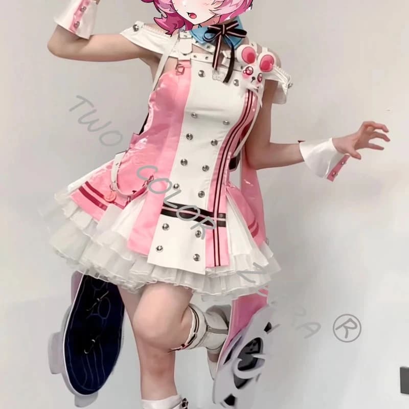 A;3:v,7'd/Neverness To Everness Ethereal Echo Chiz Costume Cosplay Abito Rosa Bianco Mantello Coniglio Ciondolo Parrucca Set Accessori Halw.3:v,6'b/