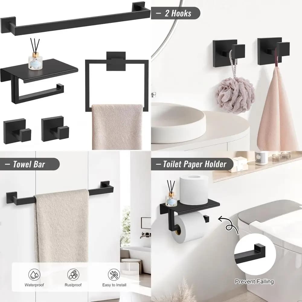 Set di accessori per il bagno nero opaco, portasciugamani da 23,6 pollici, portasciugamani e supporto in acciaio inossidabile SUS304, portasciugamani da bagno moderno