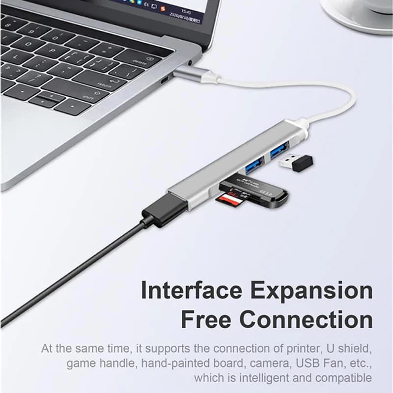 USB Hub with 4 Ultra Slim Ports, Laptop and PC Data Adapter, Plug and Play