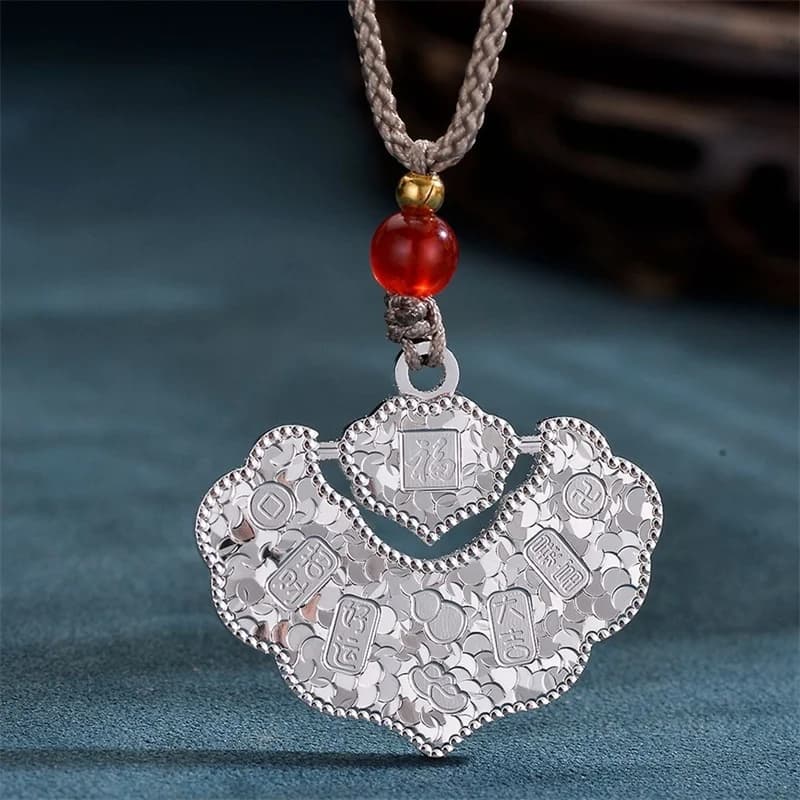 Ethnic Style Ruyi Lock Pendant Women Jewelry Lucky Coins Fu Auspicious Blessings Safety Buckle Necklace For Lady Birthday Gift