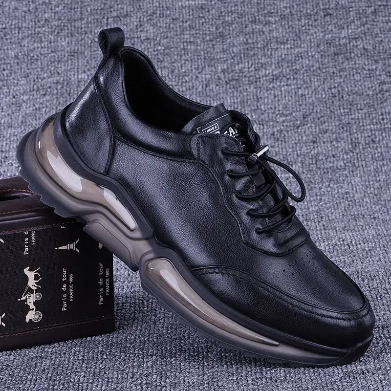 Trendy Genuine Leather Shoes Men Running Air Cushion Designer Sneakers Lightweight Athletic Sports Jogging Walking Leathershoes