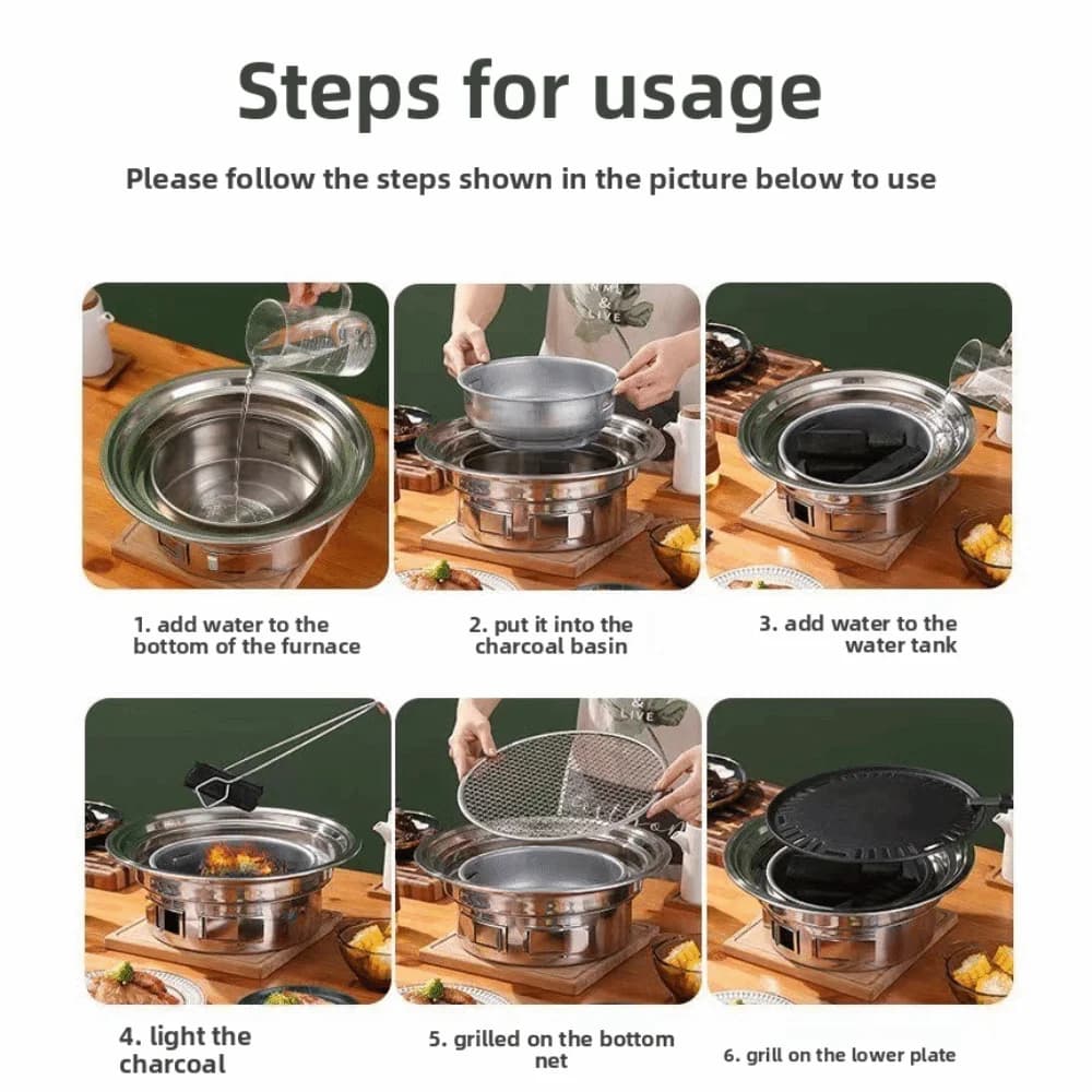 Smokeless Charcoal Barbecue Oven Stainless Steel 2 in1 Korean BBQ Grill Oven Non Stick Baking Pan BBQ Oven Pot Outdoor Cooking