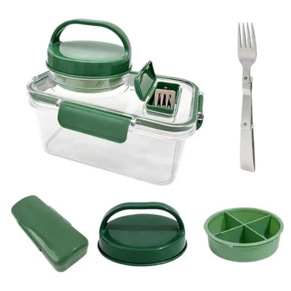 Contenitore per Insalata con 4 Scomparti e Porta Spezie Integrato, Contenitore Ermetico per Preparazione Pasti con Sezione Integrata per Condimenti, Contenitore per Insalata da Asporto
