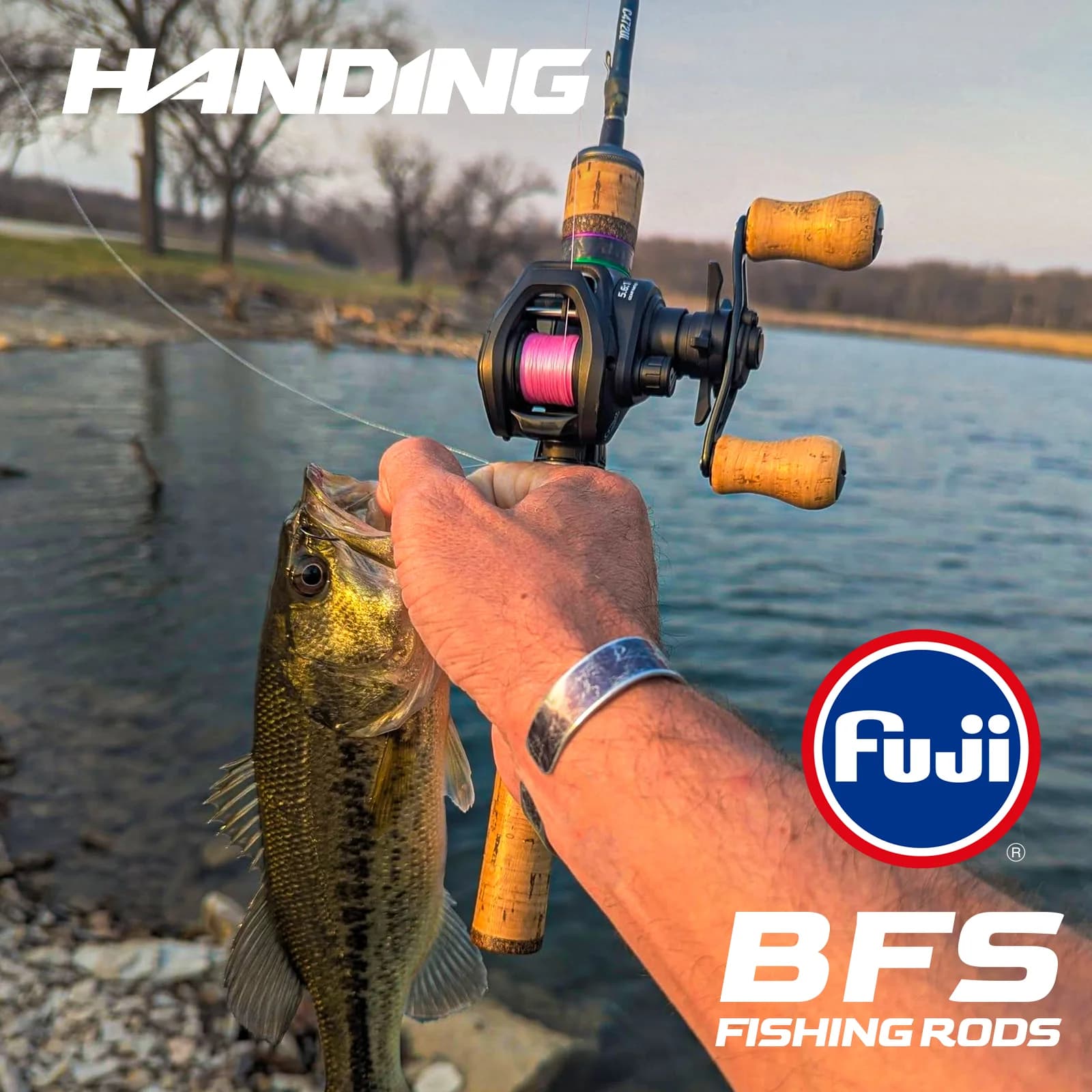Canna da Pesca HANDING BFS Magic L in Carbonio Micro, Peso Esca 1-8g, FUJI ® Anelli Guida O+A UL/L per Canna da Pesca con Manico in Sughero