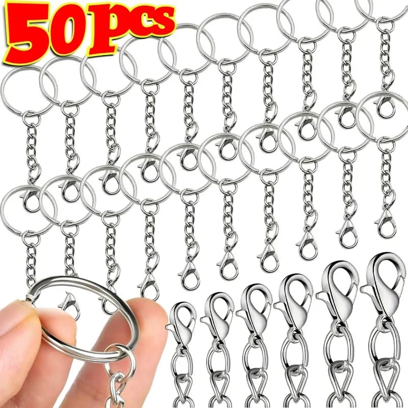 10/50 pezzi portachiavi con chiusura a moschettone in metallo per risultati di creazione di gioielli spille di apertura fai da te portachiavi diviso portachiavi vuoto accessori