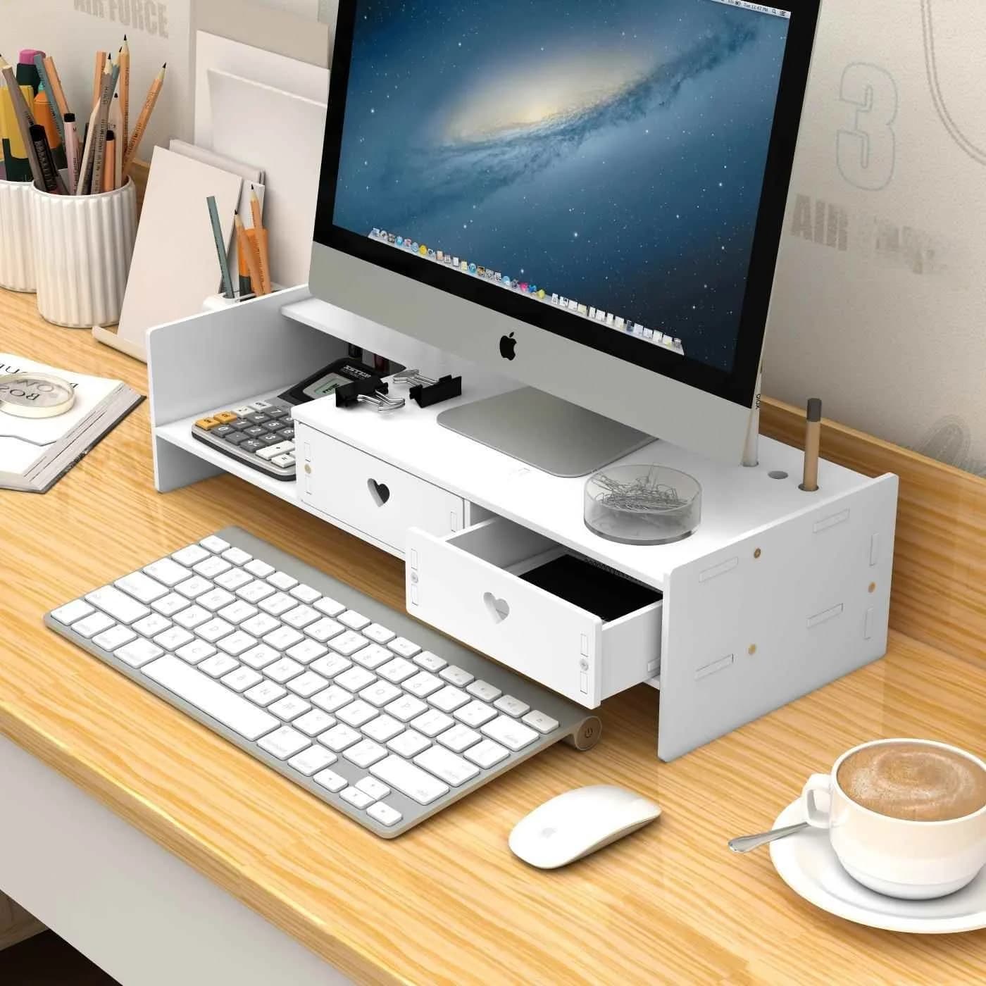 Desk Organizer with Monitor Support, Keyboard Holder, Plastic