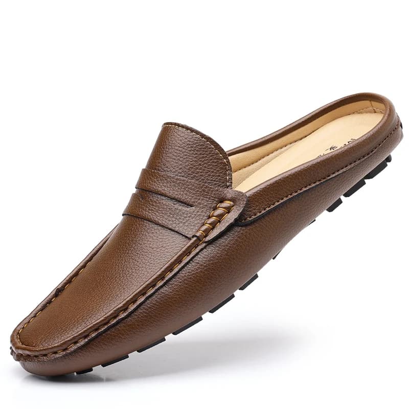 Summer Moccassini Slip on Half Men's Shoes Leather Slippers Casual Breathable Moccassini Mocassini Black Beige Plus Size