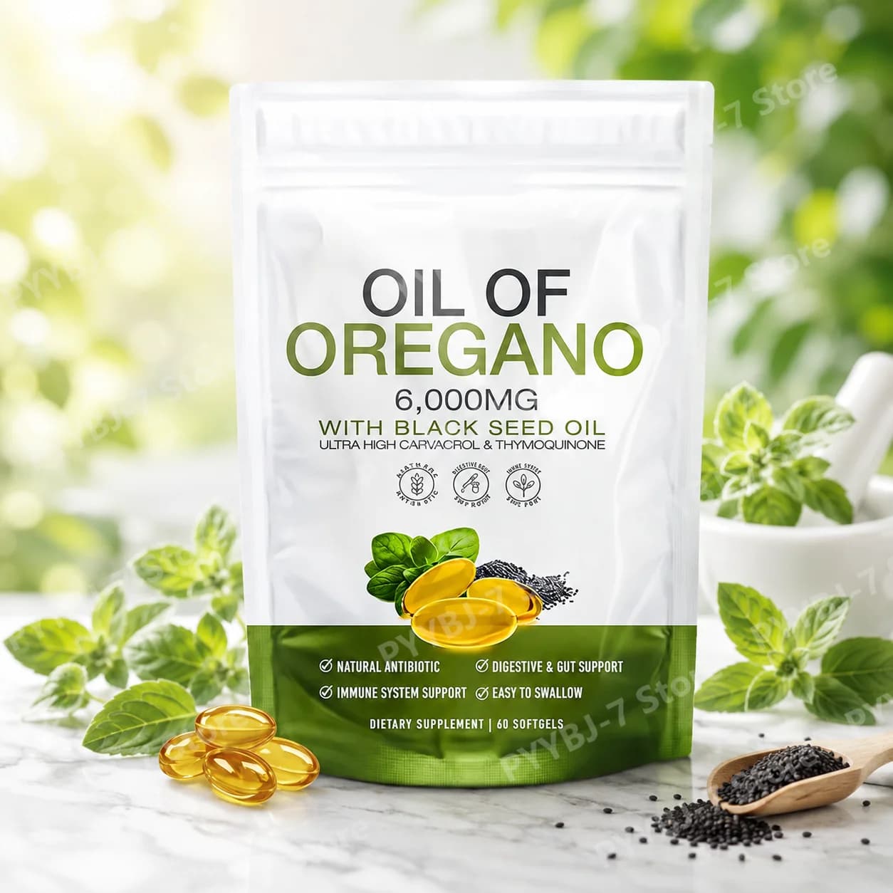 Olio di Origano con Olio di Semi Neri in Capsule Molli, Carvacrol Timochinone, Integratore Erboristico per il Benessere, Supporto Immunitario e Digestivo