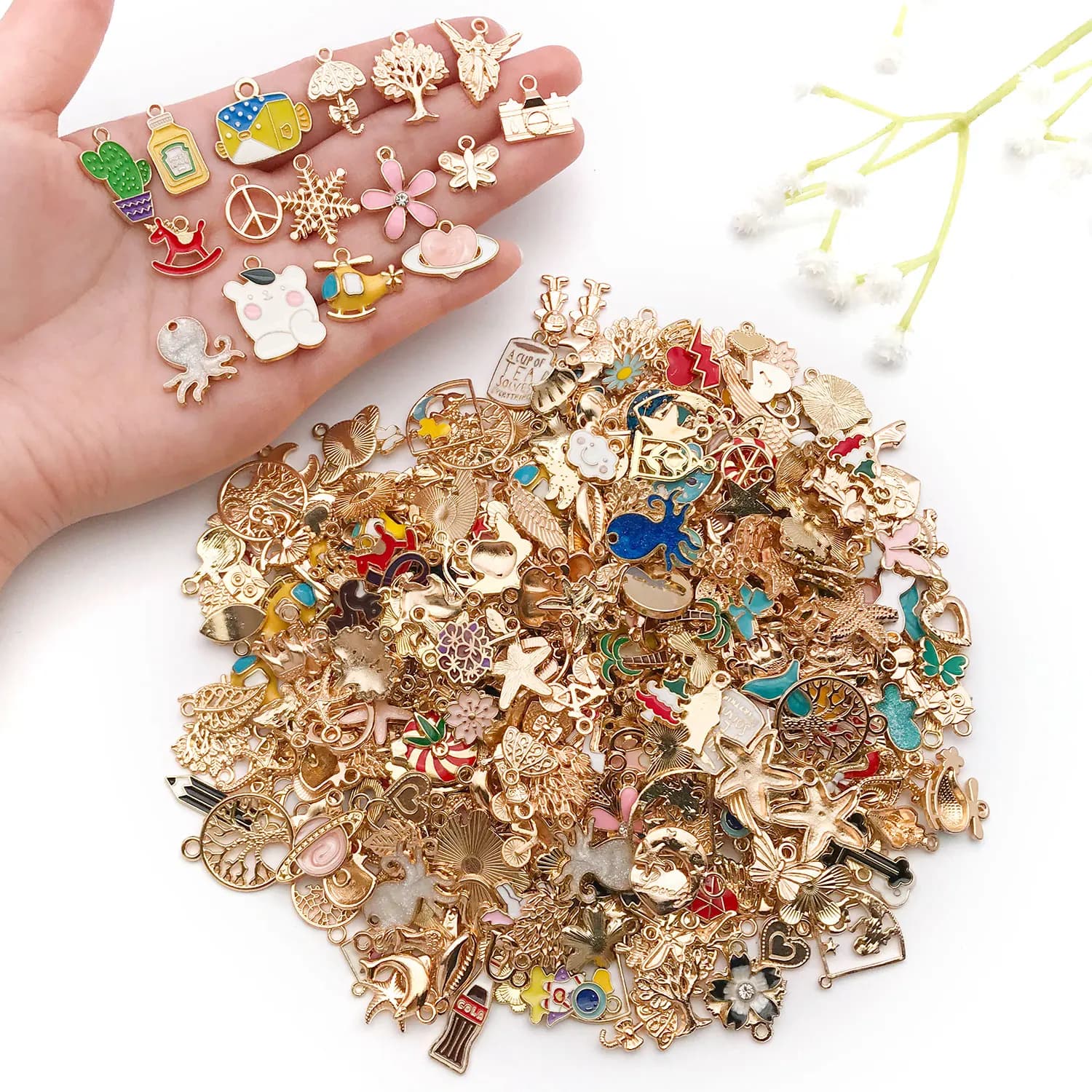 20/30/100 pezzi assortiti mix di ciondoli in smalto oro KC - Forniture per la creazione di gioielli fai da te sfusi per collane, bracciali e orecchini