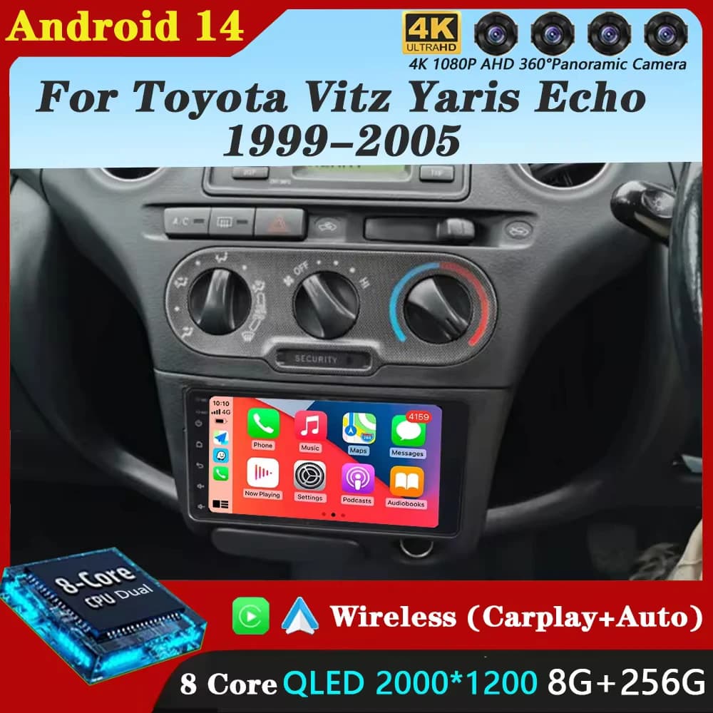Android 14 For Toyota Vitz Yaris Echo 1999-2005 Carplay Auto Car Radio Multimedia Video Player GPS Navigation No 2Din 2 Din DVD