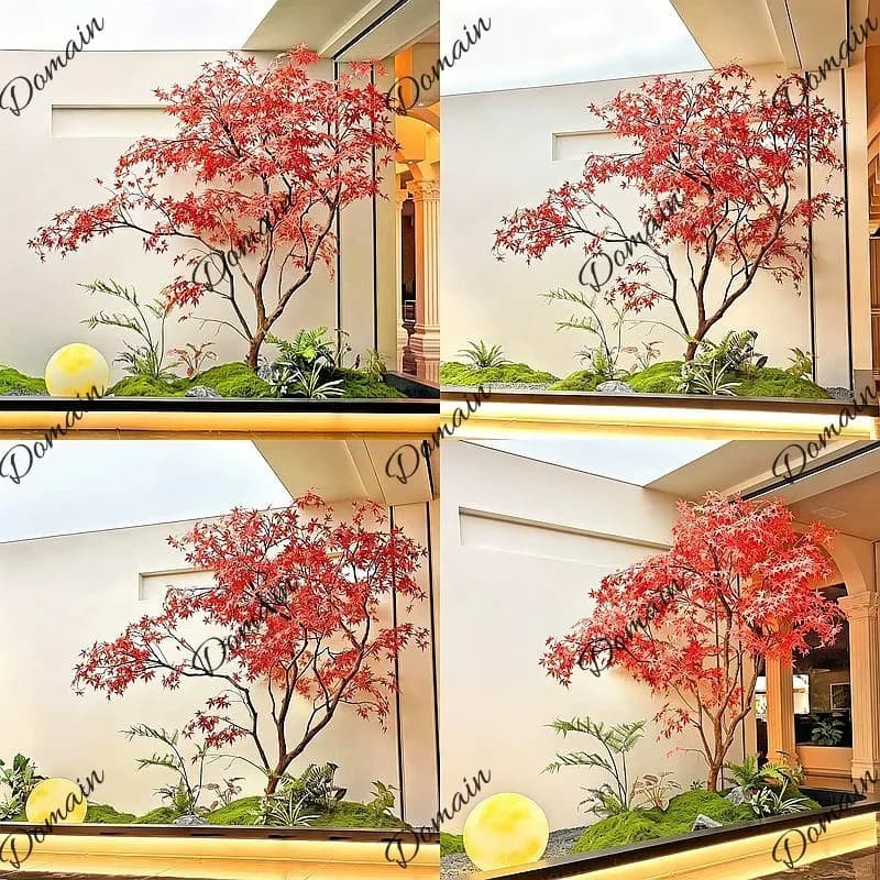 Large Realistic Artificial Red Maple Tree Luxury Faux Plant for Indoor Staircase Window Display Decor