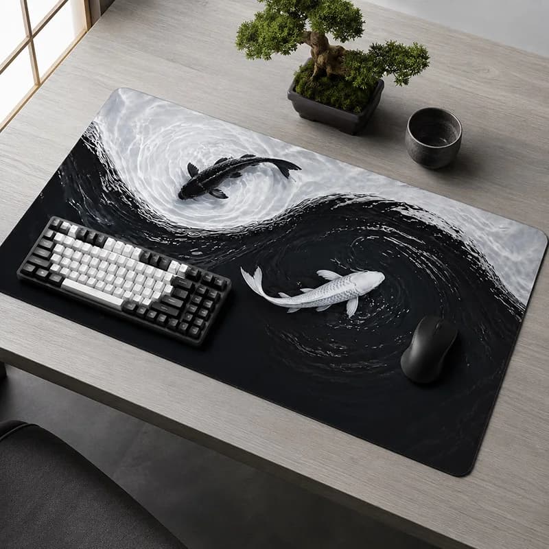 Black White Koi Mouse Pad Gamer XL Large Home Mousepad XXL Office Natural Rubber Carpet PC Table Mat Mouse Mats