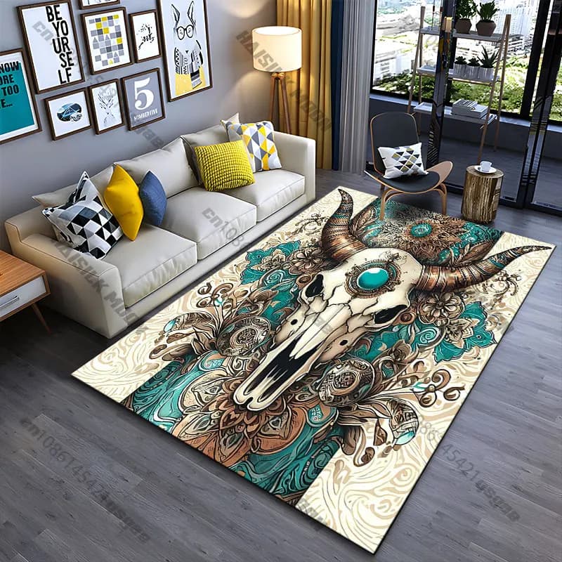 Tappeto con design mandala a forma di teschio, tappeto per yoga, decorazione per soggiorno, tappetino per gattonare per bambini, tappetino per gioco