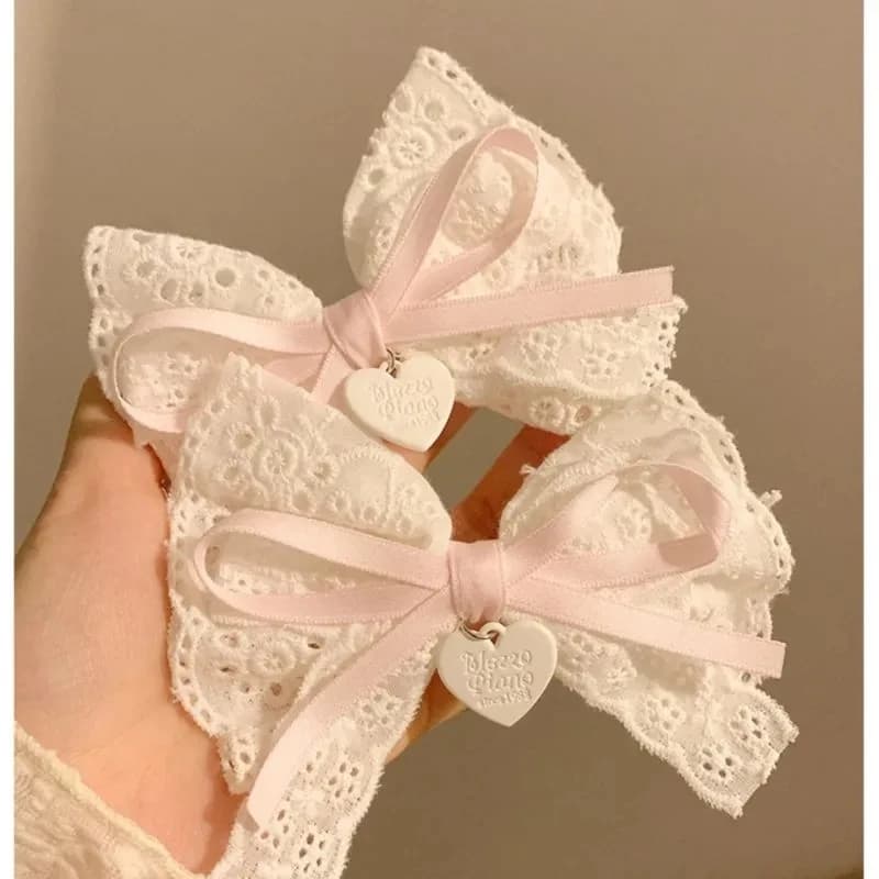1 paio di fermagli per capelli Sweet Girls, fermagli a cuore rosa in pizzo, fermagli Lolita con fiocco per donna, accessori per capelli Lolita, fermagli per capelli, copricapo