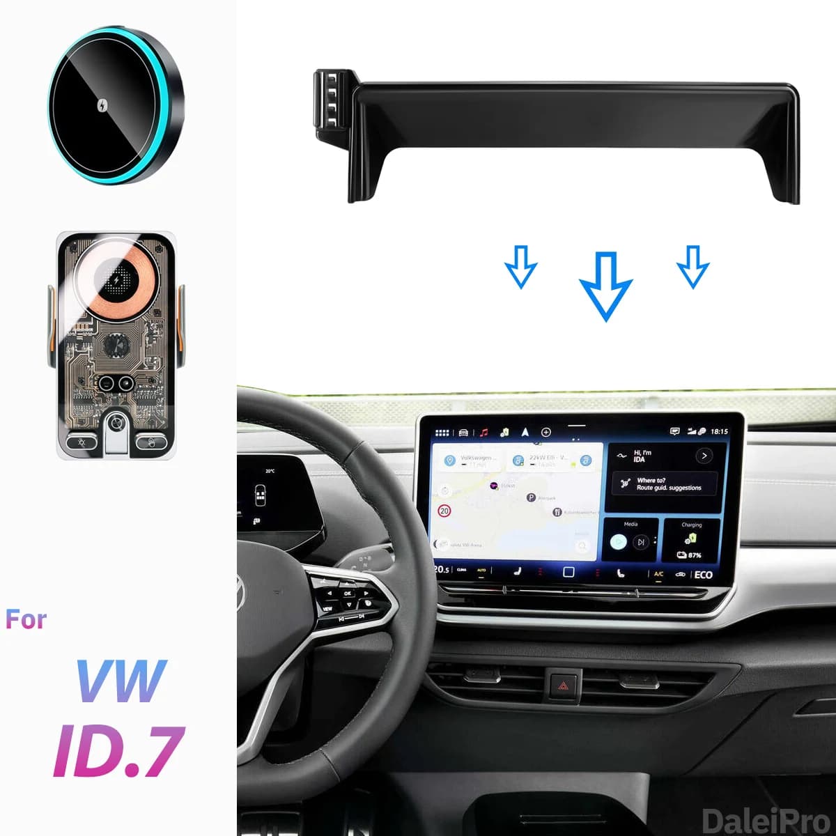 For Volkswagen ID.7 GTX Tourer 2025 Car Phone Holder Screen Fixed Clip Wireless Charger Custom-fit Phone Screen Base Accessories