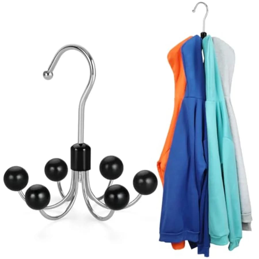 Hoodie Hangers with 6 Wood Balls, 360°Swivel Purse Hanger, Scarf Hanger, Closet Hooks, Handbag Organizer, Bra Hanger, Accessory