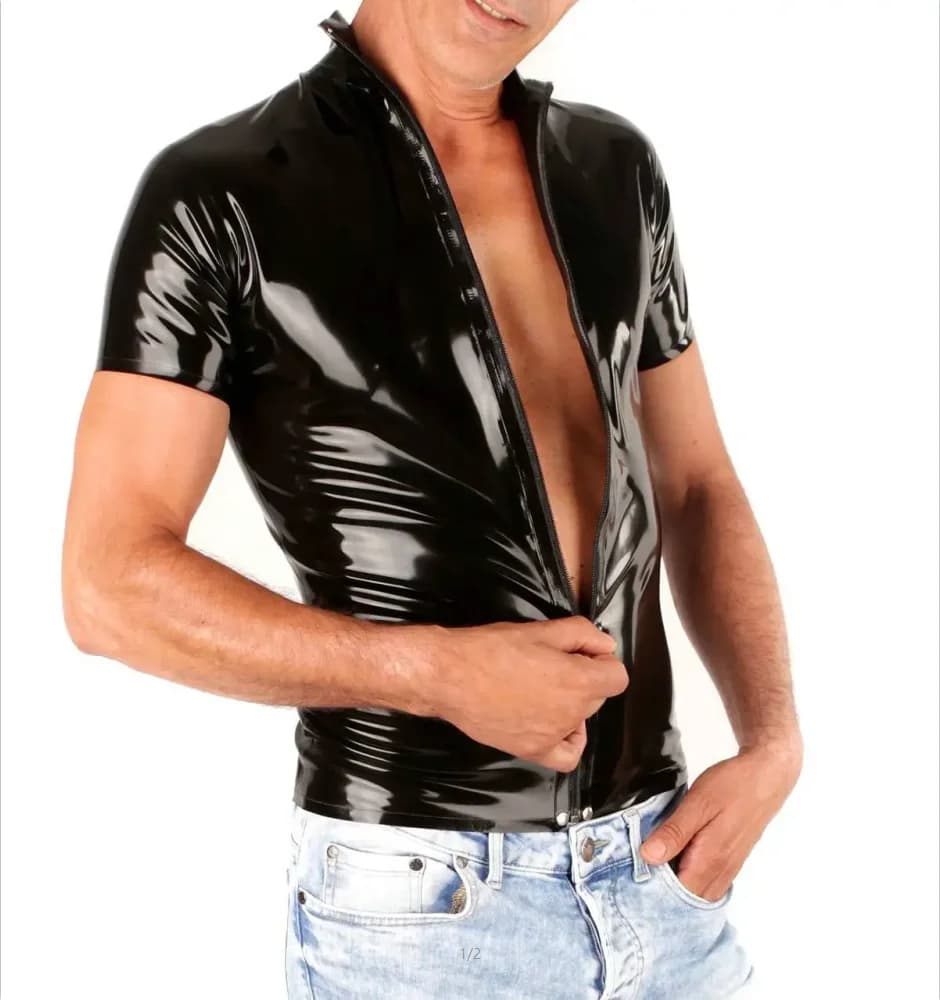 Maglietta Classica in Lattice Fatta a Mano per Uomo, Maniche Corte con Zip Frontale, Abbigliamento Uniforme, Costume Maschile, T-Shirt in Gomma, Fascino Maschile