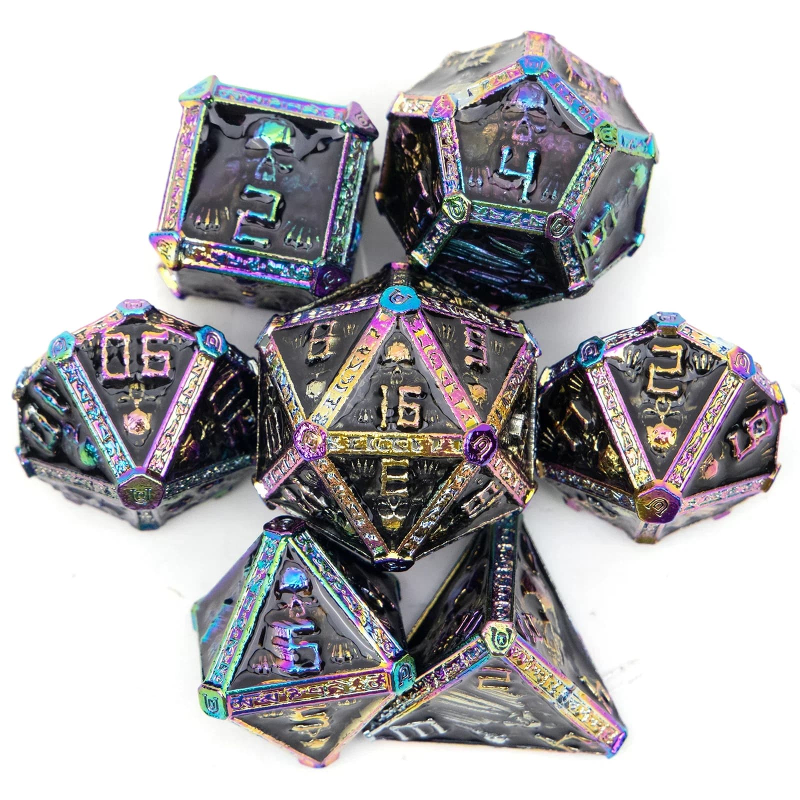 Set di 7 Dadi in Metallo a Forma di Teschio Nero in Rame, Perfetti per Giochi di Carte, Giochi da Tavolo, Critical Role, RPG, D&D