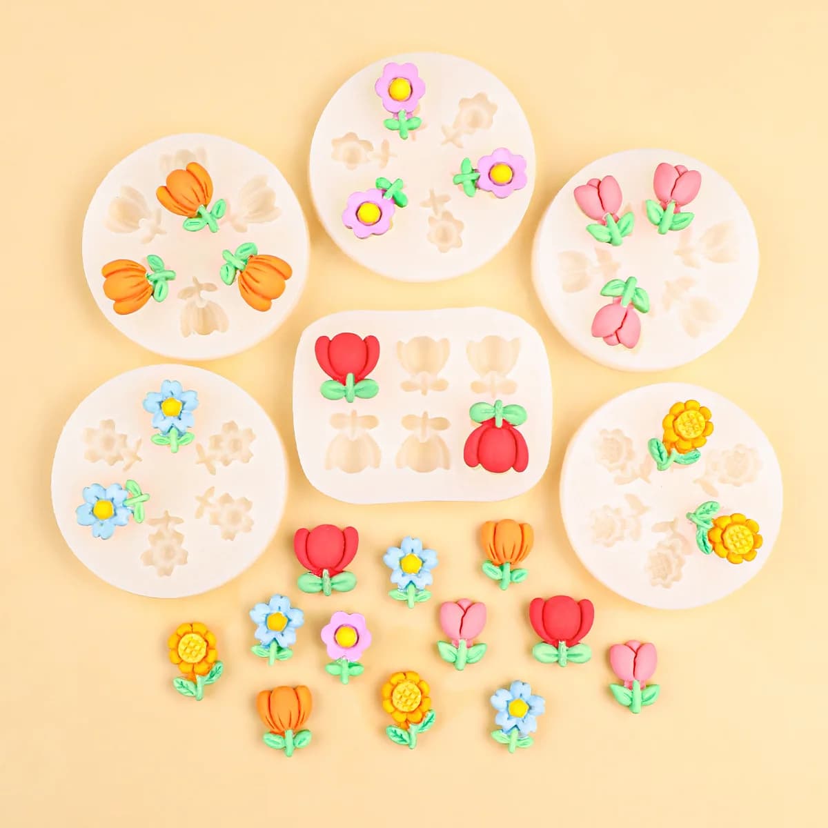 Stampo in Silicone 3D a Forma di Fiore Cartone Animato, Simpatico Tulipano Girasole, Stampi Fai da Te per Resina Epossidica, per Creazione di Gioielli, Ciondoli, Portachiavi, Stampi per Argilla