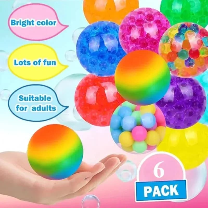 Set di Palline Antistress Arcobaleno (6 Pezzi), Mini Palline Durevoli per Alleviare lo Stress, Giocattoli Sensoriali Portatili per Bambini e Adulti, Non Tossici