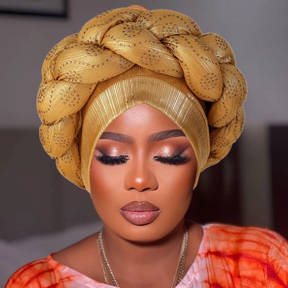 Berretto Turbante con treccia di diamanti lucidi per le donne pronto da indossare copricapo africano copricapo femminile fascia per la testa cappello musulmano Turbante Mujer