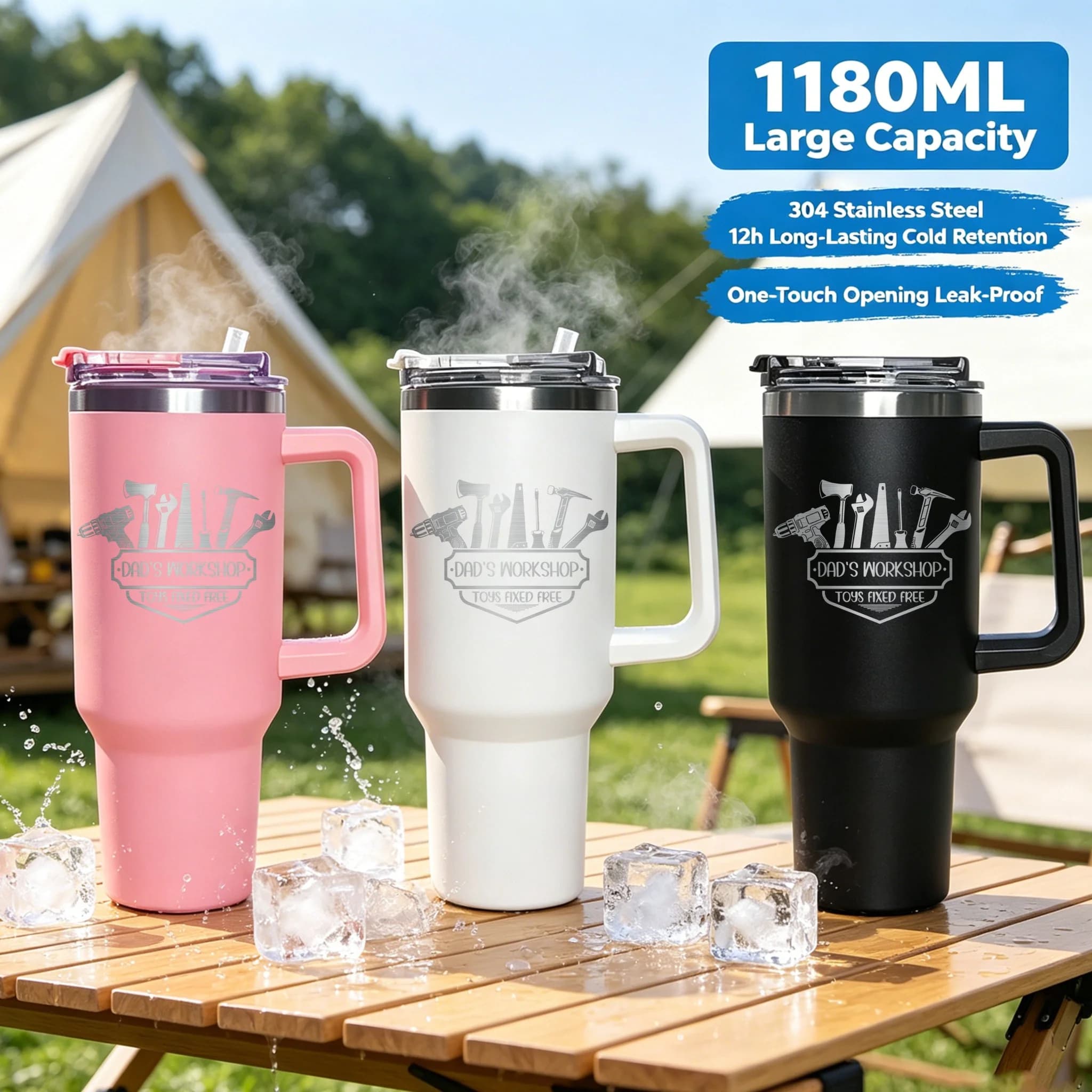 1200ML Stainless Steel Vacuum Flask with Handle, Thermos Cup Car Insulated Cup Portable Travel Water Bottle Coffee Mug for sport