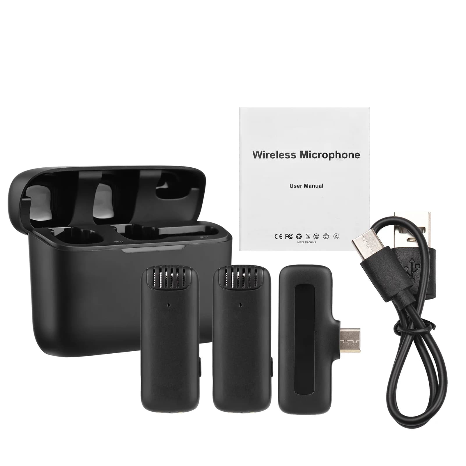 Microfono Lavalier Wireless, Sistema Microfonico Portatile One-Trigger-Two con Portata di Trasmissione di 20M per Smartphone