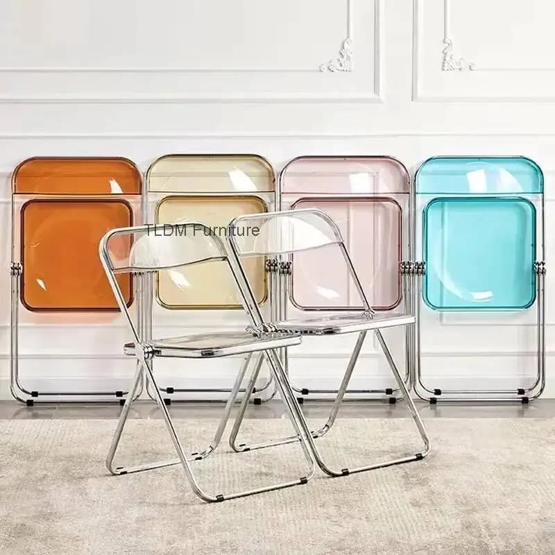 Sedia da pranzo di lusso salvaspazio cromata, sedia da campeggio con gambe in acrilico minimaliste, pieghevole, design per cucina e arredamento