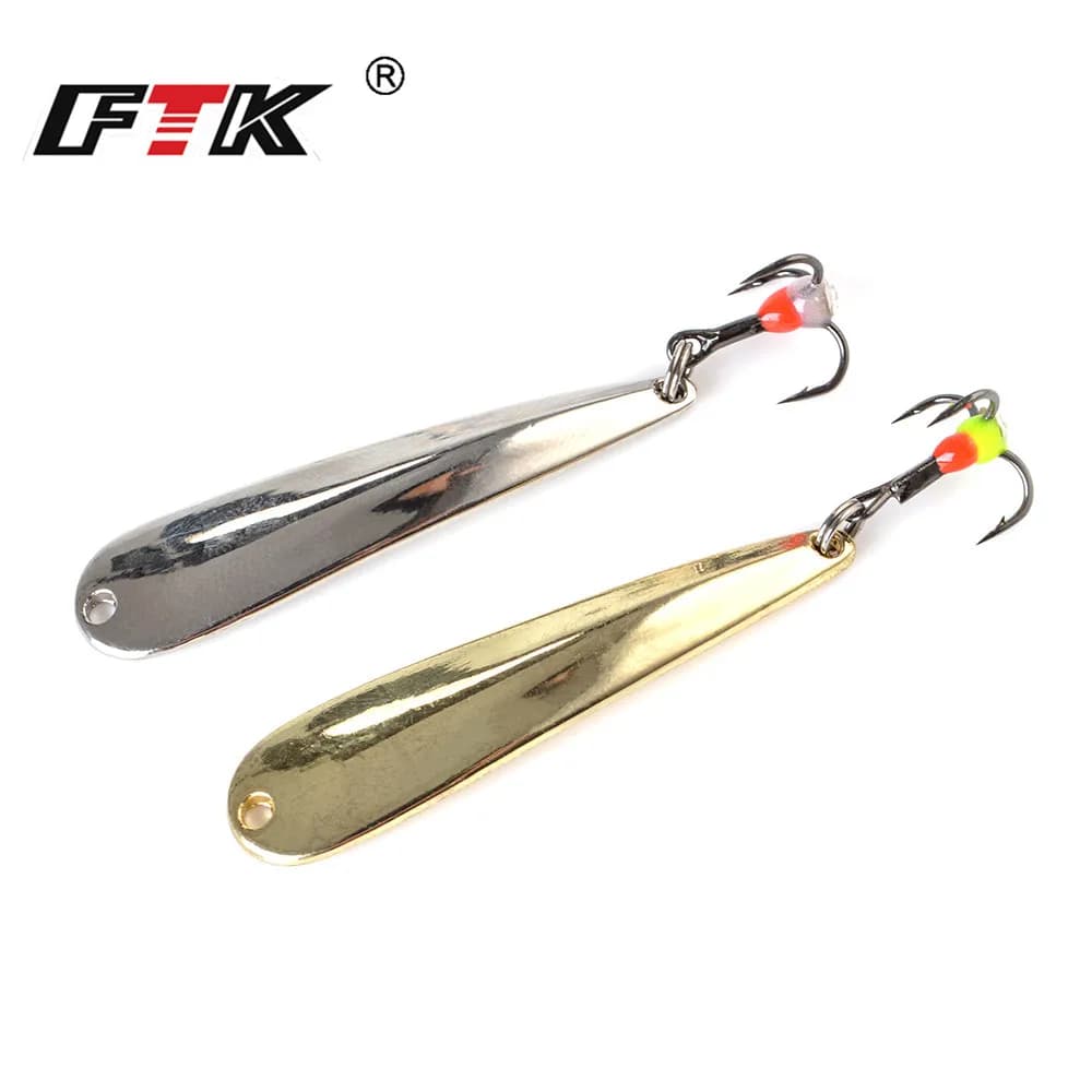FTK Ice Fishing Lure Metal Gold JIG 5g7g11g Long Cast Wobblers Artificial Bait Spinner Spoon for Winter Pike Fishing Lures Hooks