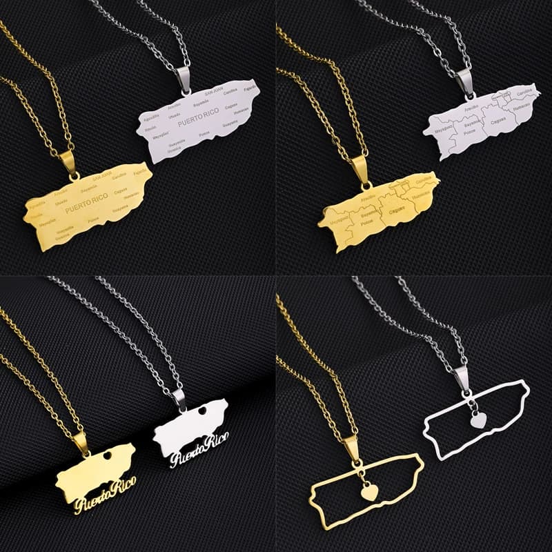 New Puerto Rico Map With City Pendant Necklaces Stainless Steel Puerto Ricans Men Women Ethnic Map Jewelry Gift