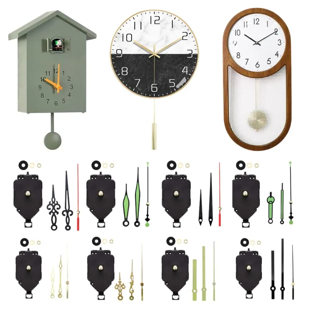 Movimento per Orologio a Pendolo Nero, Meccanismo con Lancette per Ore/Minuti/Secondi, Kit di Ricambio per Riparazione