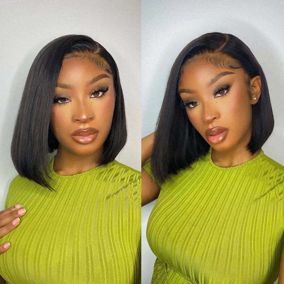 230% Density 13x4 Bone Short Straight Bob Lace Frontal Wigs Preplucked 4x4 Transparent Lace Front Wig Brazilian Remy 100% Human Hair 12 14 Inch