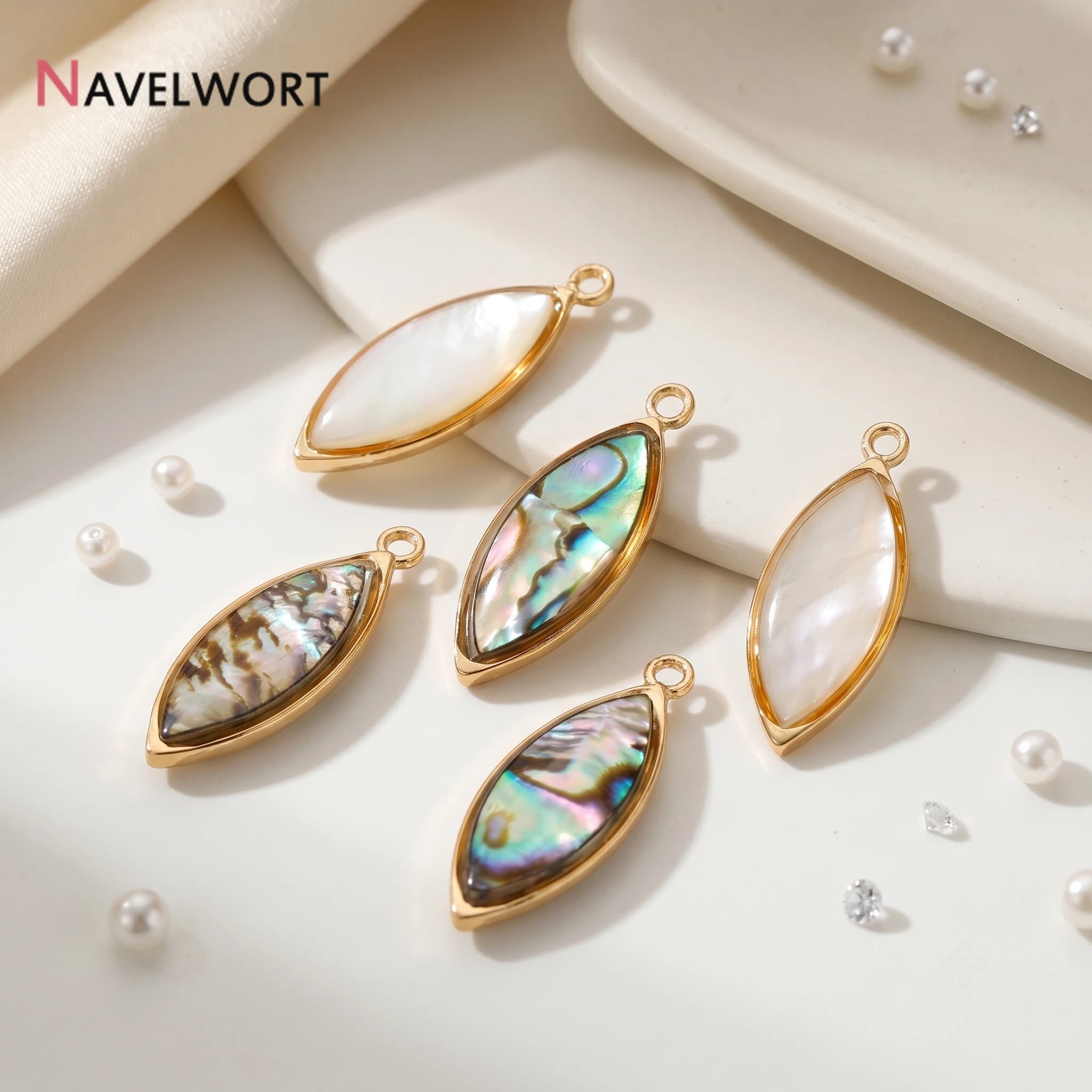 18K Gold Plated Natural Shell Oval Charms Pendants For Making Jewelry,Pendants For Bracelet Earring Making Accessories