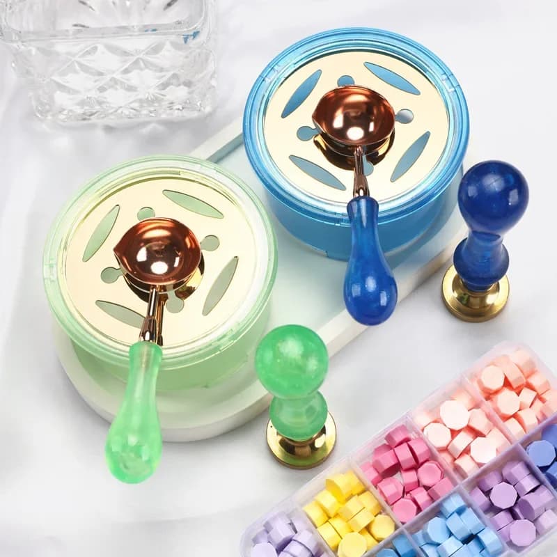 2pcs/set Wax Seal Stamp Set Clear Furnace Wax Spoon Seal Waxs Melting Lacquer Stove Pot for DIY Scrapbooking Envelope Gift Decor